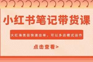 小红书笔记带货课，大红海类目快速出单，市场大，可以多店模式运作