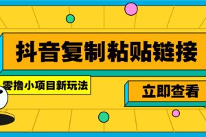 零撸小项目，新玩法，抖音复制链接0.07一条，20秒一条，无限制。