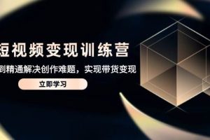 AI短视频变现训练营，从入门到精通解决创作难题，实现带货变现