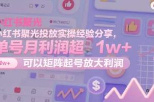 小红书聚光投放实操经验分享，单号月利润超1w+，可以矩阵起号放大利润