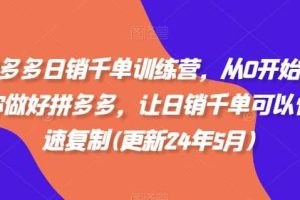 拼多多日销千单训练营，从0开始带你做好拼多多，让日销千单可以快速复制(更新25年5月)