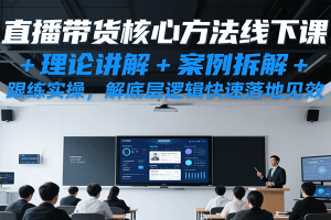 直播带货核心方法线下课，理论讲解+案例拆解+跟练实操，解底层逻辑快速落地见效