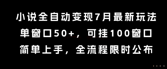 小说全自动变现7月玩法，单窗口50+，可挂100窗口，简单上手，全流程限时公布【揭秘】