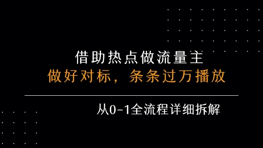 借力热点，乘顺风车玩流量主，条条过万播放， 每月收益5k+，从0-1全流程详细拆解
