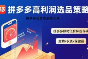 拼多多选品暴利技术实战课，拼多多高利润选品策略，拼多多限时低价标签秘诀