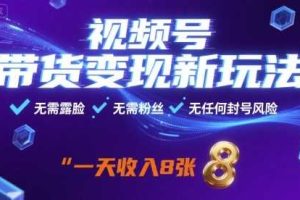 视频号带货变现新玩法，无需露脸，无需粉丝，无任何封号风险，一天收益8张【揭秘】