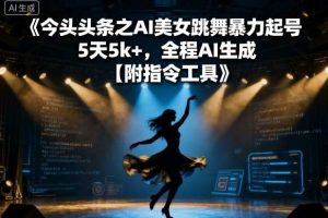 今日头条之AI美女跳舞暴力起号，5天1k+，全程AI生成【附指令工具】