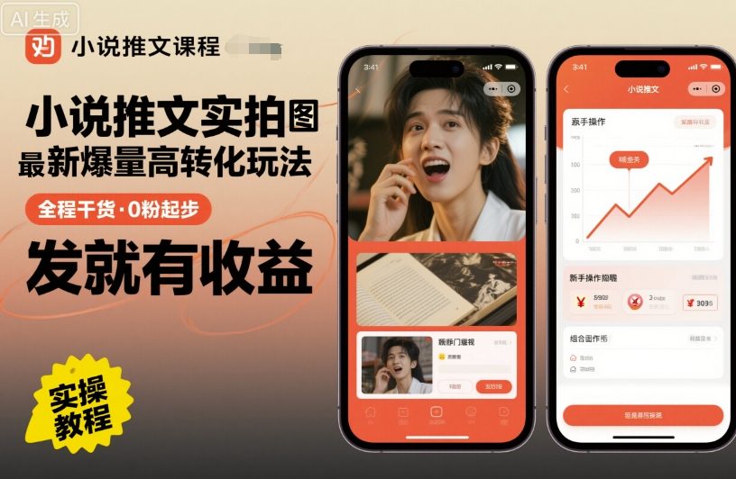 小说推文实拍双图文最新爆量高转化玩法，全程干货，0粉起步，发就有收益