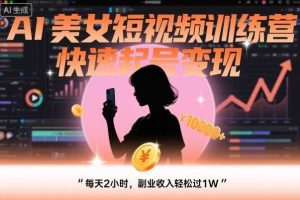 AI美女短视频训练营，快速起号变现，每天2小时，副业收入轻松过1W