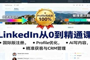 LinkedIn从0到精通课：国际版注册，Profile优化，AI写内容，精准获客与CRM管理