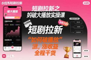 短剧拉新之小红书如何破大播放实操课，如何破播放，涨收益，全程干货