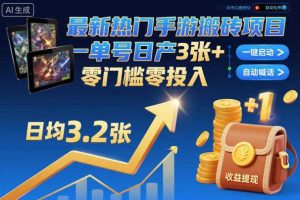 最新热门手游搬砖项目，一键自动化挂G，单号日产3张+，零门槛零投入【揭秘】