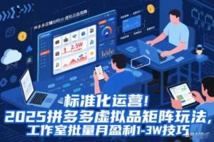 标准化运营！2025拼多多虚拟品矩阵玩法，工作室批量月盈利1-3W技巧【揭秘】