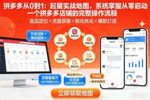 拼多多从0到1：起量实战地图，系统掌握从零启动一个拼多多店铺的完整操作流程