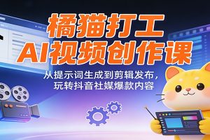 橘猫打工AI视频创作课:从提示词生成到剪辑发布,玩转抖音社媒爆款内容