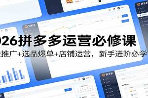 2026拼多多运营必修课:付费推广+选品爆单+店铺运营,新手进阶必学