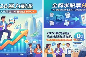 2026暴力副业:靠AI帮人改简历,单日收益1000+,全网求职季分钱