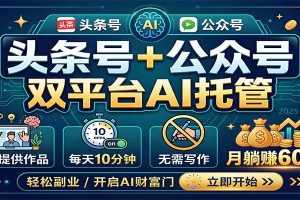 头条号+公众号双平台AI托管，团队提供作品，每天10分钟，月躺赚6000+