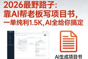 2026最野路子：靠AI帮老板写项目书，一单纯利1.5K，AI全给你搞定