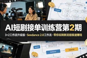 AI短剧接单训练营第2期,3+2工作流升级版,Seedance 2.0工作流,带你玩转新流程极速賺钱