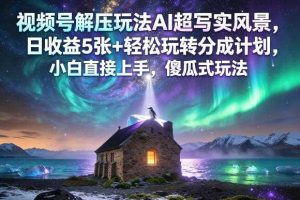 视频号解压玩法AI超写实风景,日收益5张+轻松玩转分成计划,小白直接上手,傻瓜式玩法