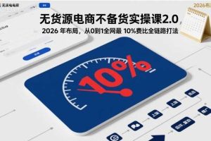 无货源电商不备货实操课2.0,2026年布局,从0到1全网最低10%费比全链路打法【更新26年5月】