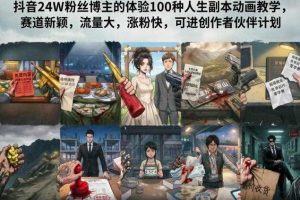 抖音24W粉丝博主的体验100种人生副本动画教学,赛道新颖,流量大,涨粉快,可进创作者伙伴计划