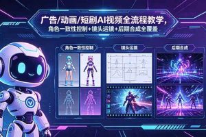 (18455期)广告/动画/短剧AI视频全流程教学,角色一致性控制+镜头运镜+后期合成全覆盖