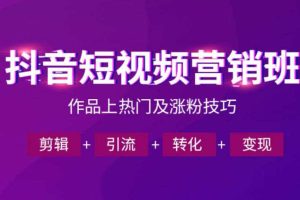 抖音短视频运营班,一门课学会作品上热门及涨粉技巧,引流转化剪辑变现(2026年5月)