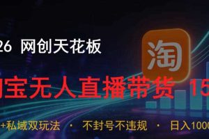 2026网创天花板，淘宝无人直播带货15.0，公域+私域双玩法，日入1k+，不违规不封号【揭秘】