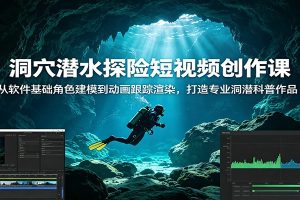 洞穴潜水探险短视频创作课:从软件基础角色建模到动画跟踪渲染,打造专业洞潜科普作品