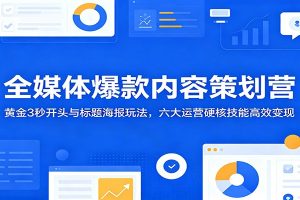 全媒体爆款内容策划营:黄金3秒开头与标题海报玩法,六大运营硬核技能高效变现