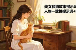 美女和猫故事提示词,人物一致性提示词+故事板