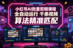 小红书AI批量剪辑课程,24小时全自动运行,解放双手专注运营,千条视频批量处理,小红书算法精准匹配
