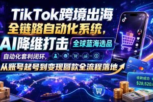 TikTok跨境出海全链路自动化系统,AI降维打击全球蓝海选品自动化套利闭环,从账号起号到变现回款全流程落地(2026年7月)