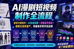 AI漫剧短视频制作全流程|剧本分镜创作・AI生成实操・剪辑发布落地・模板化高效量产,零基础手把手实战课