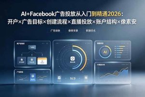 (19465期)AI+Facebook广告投放从入门到精通2026:开户×广告目标×创建流程×直播投放×账户结构×像素安装×AI赋能