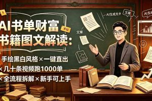 (19515期)AI书单财富书籍图文解读:手绘黑白风格×一键直出×几十条视频跑1000单×全流程拆解×新手可上手