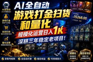 AI全自动游戏打金扫货和量化,规模化运营日入1k,深耕三年稳定老项目!【揭秘】