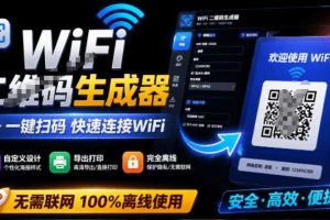 完全离线使用!WiFi二维码生成器,一键扫码快速连接WiFi,支持自定义风格导出WiFi二维码生成器