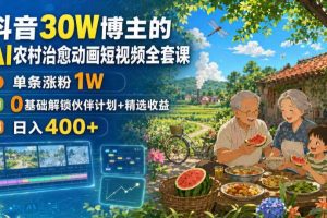 抖音30W博主的AI农村治愈动画短视频全套课|单条涨粉1W,0基础解锁伙伴计划+精选收益,日入400+