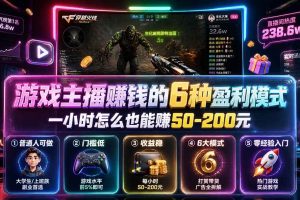 (19627期)付费文章:游戏主播赚钱的6种盈利模式,一小时怎么也能赚50-200元