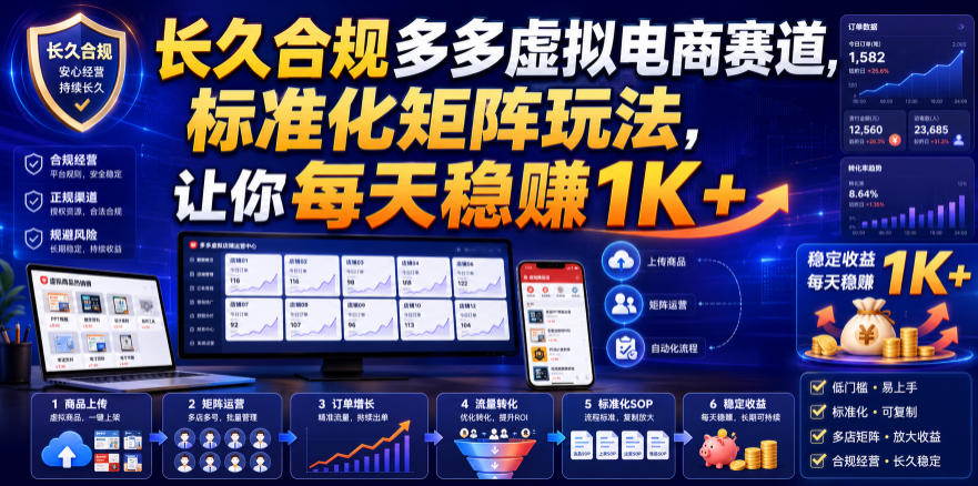 长久合规多多虚拟电商赛道,标准化矩阵玩法,让你每天稳賺1K+【揭秘】