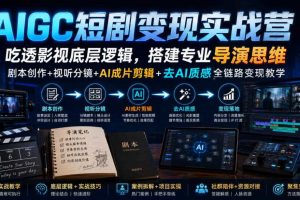 AIGC短剧变现实战营｜吃透影视底层逻辑，搭建专业导演思维，剧本创作+视听分镜+AI成片剪辑+去AI质感全链路变现教学