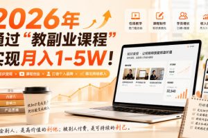 2026年通过“教副业课程”实现月入1-5W！毫无保留的全部教给你