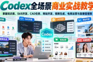 【无水印】Codex全场景商业实战教学,掌握知识库、Skill开发、CAD任务、网站开发、视频生成、电商运营与直播管理等