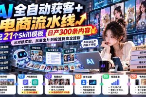 (20713期)【无水印】AI全自动获客+电商流水线-更新0929:配21个Skill模板,日产300条内容,从对标文案、批量出片到投流全流程
